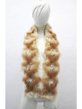 Brand New Brown/White Curly Lamb & Fox Fur Scarf Wrap Women Woman 4"X56"